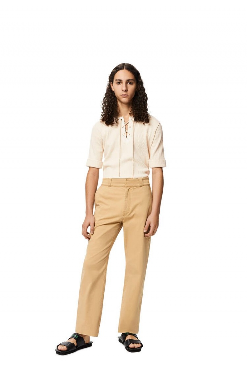 Pantalones Loewe Directo leg trousers in cotton Hombre Beige | 912KUJQXC