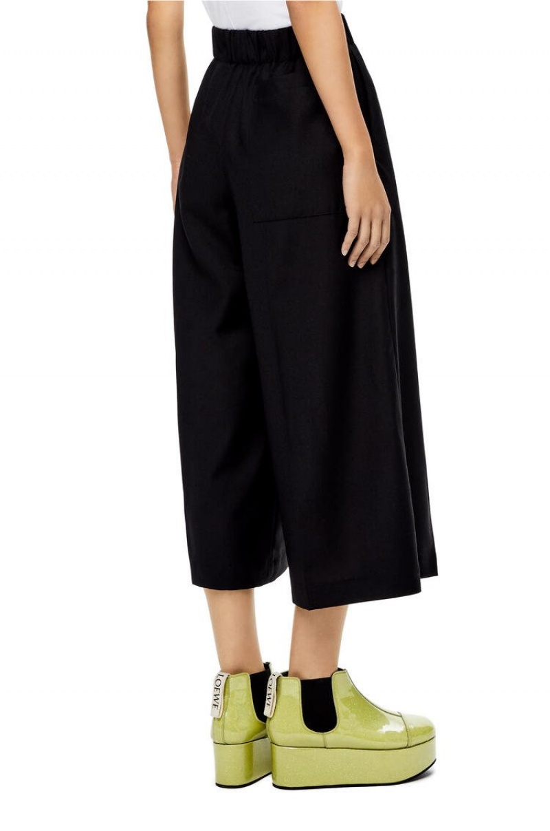 Pantalones Loewe Elasticated cropped trousers in wool Mujer Negras | 405JBQYSO