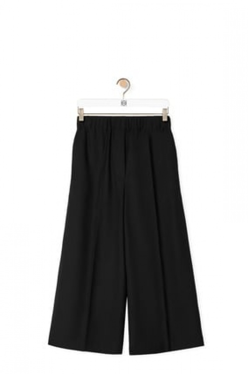 Pantalones Loewe Elasticated cropped trousers in wool Mujer Negras | 405JBQYSO