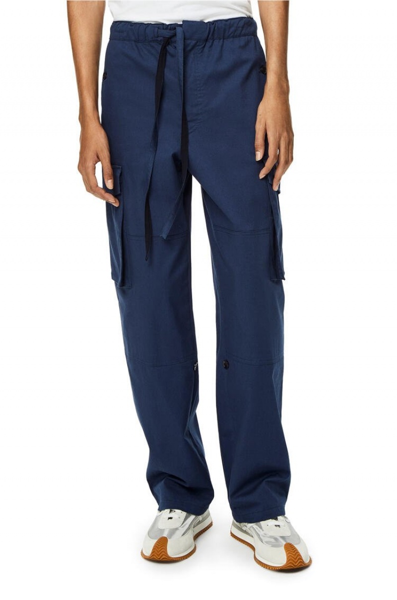 Pantalones Loewe Multi pocket drawstring trousers in cotton Hombre Petroleum | 937MNWIPR