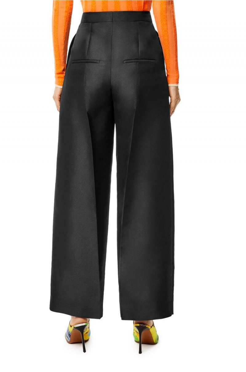 Pantalones Loewe Plisado trousers in technical twill Mujer Negras | 820JCUBZF