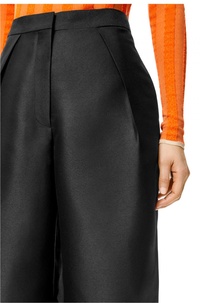 Pantalones Loewe Plisado trousers in technical twill Mujer Negras | 820JCUBZF