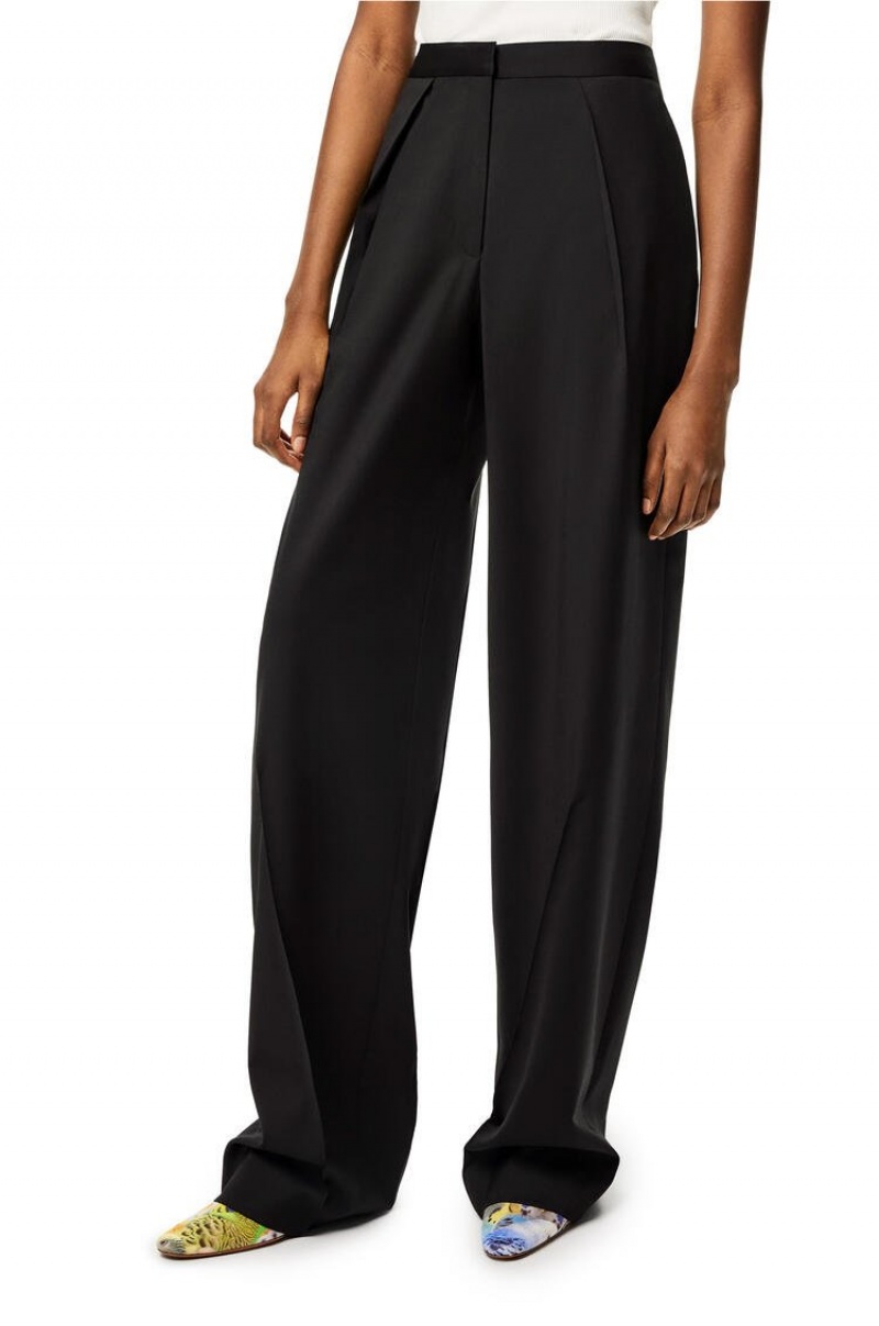 Pantalones Loewe Plisado trousers in wool Mujer Negras | 395HEJYDS