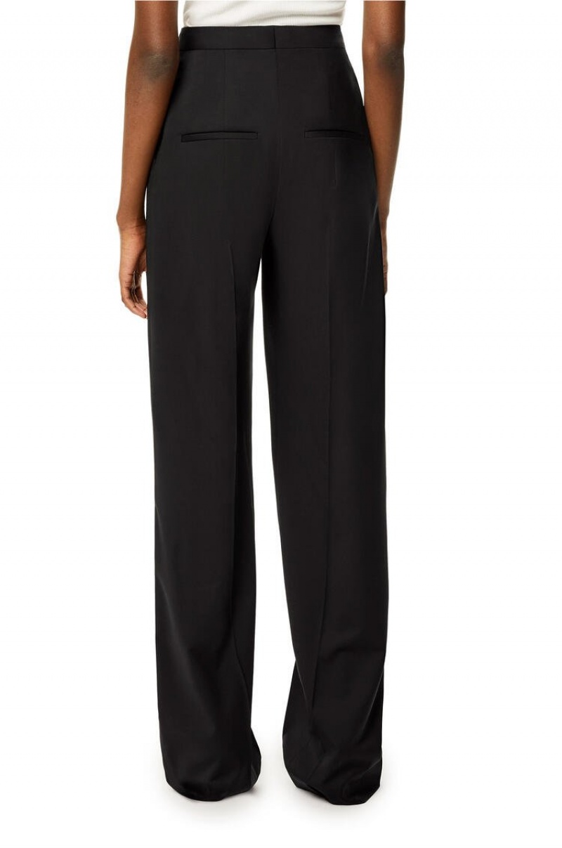 Pantalones Loewe Plisado trousers in wool Mujer Negras | 395HEJYDS