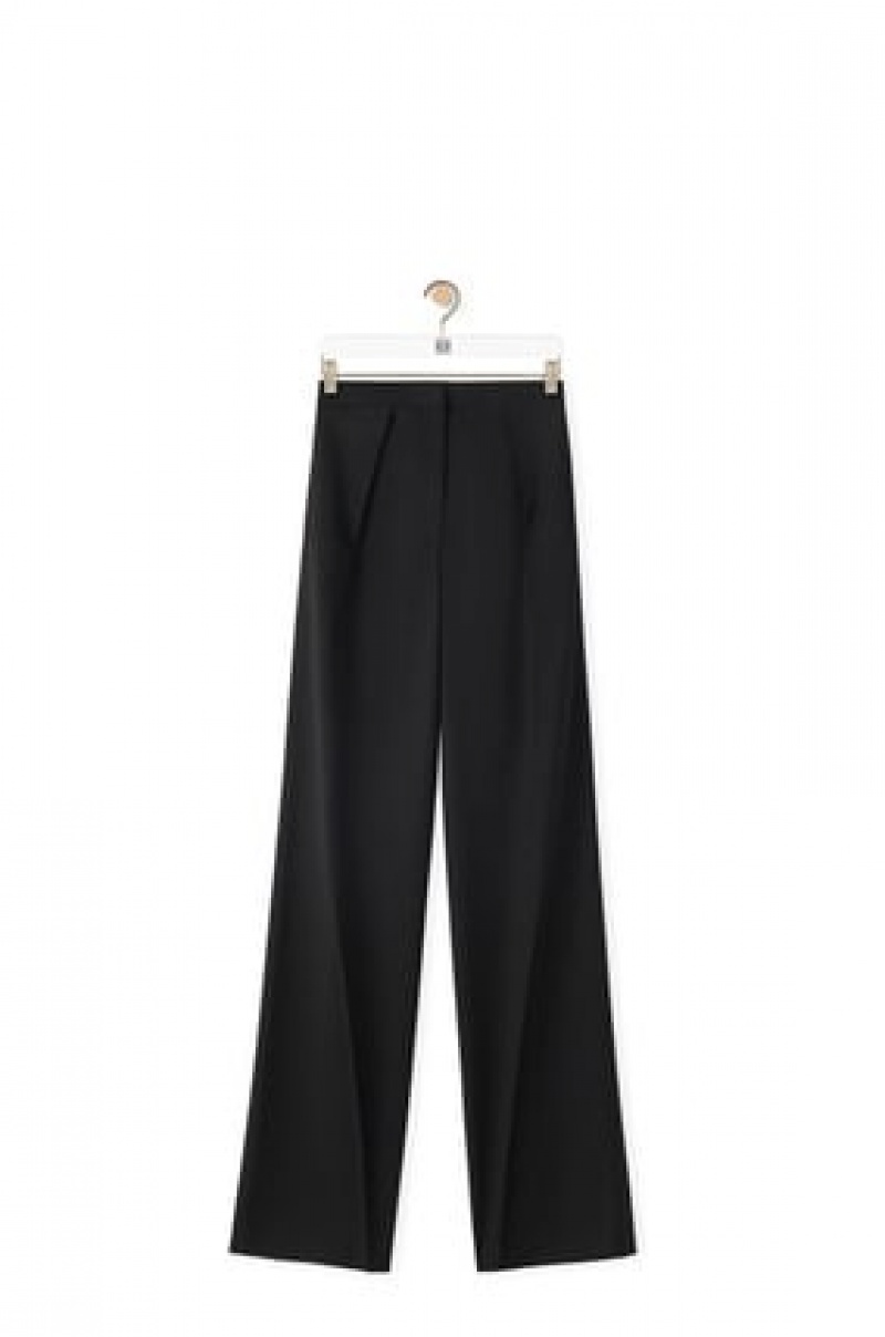 Pantalones Loewe Plisado trousers in wool Mujer Negras | 395HEJYDS