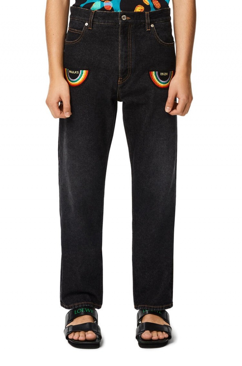 Pantalones Loewe Rainbow patch trousers in denim Hombre Negras | 079YNZMVA