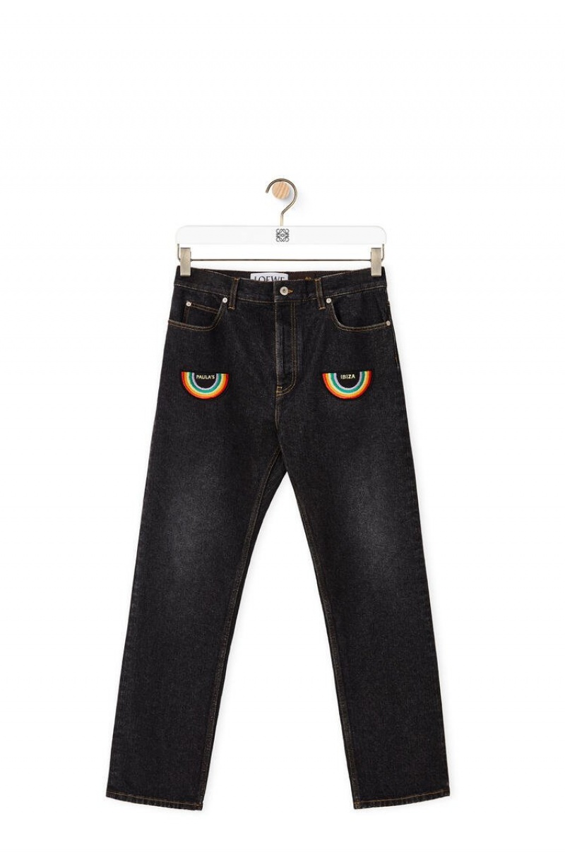 Pantalones Loewe Rainbow patch trousers in denim Hombre Negras | 079YNZMVA