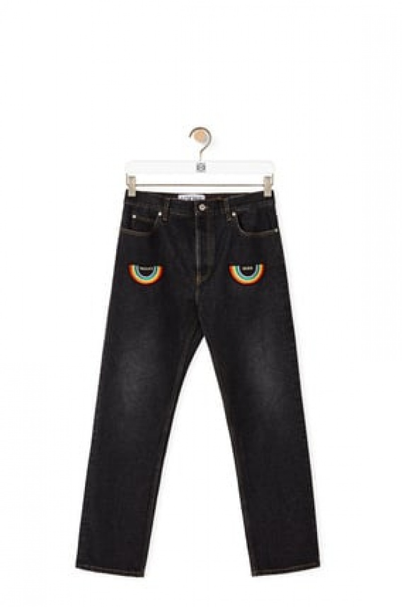 Pantalones Loewe Rainbow patch trousers in denim Hombre Negras | 079YNZMVA