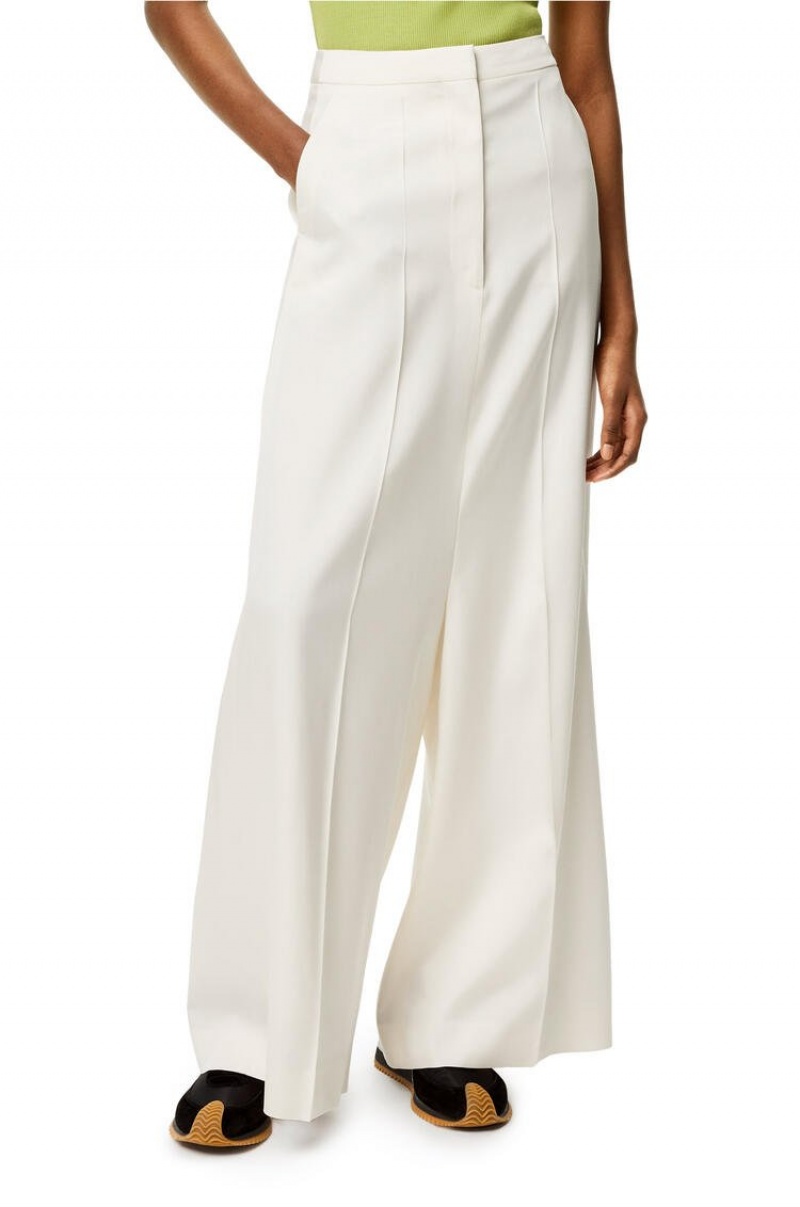 Pantalones Loewe Tailored trousers in wool and silk Mujer Ivory | 651OJFQKZ