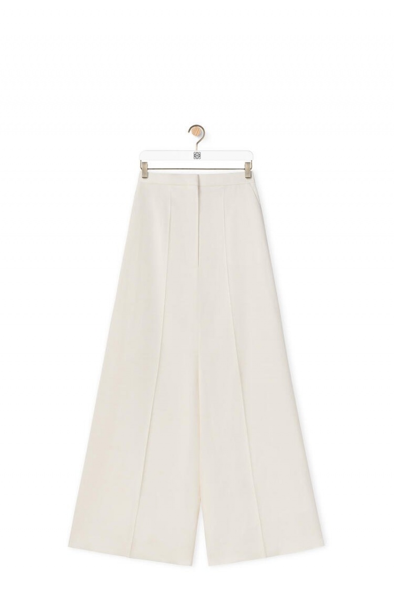 Pantalones Loewe Tailored trousers in wool and silk Mujer Ivory | 651OJFQKZ