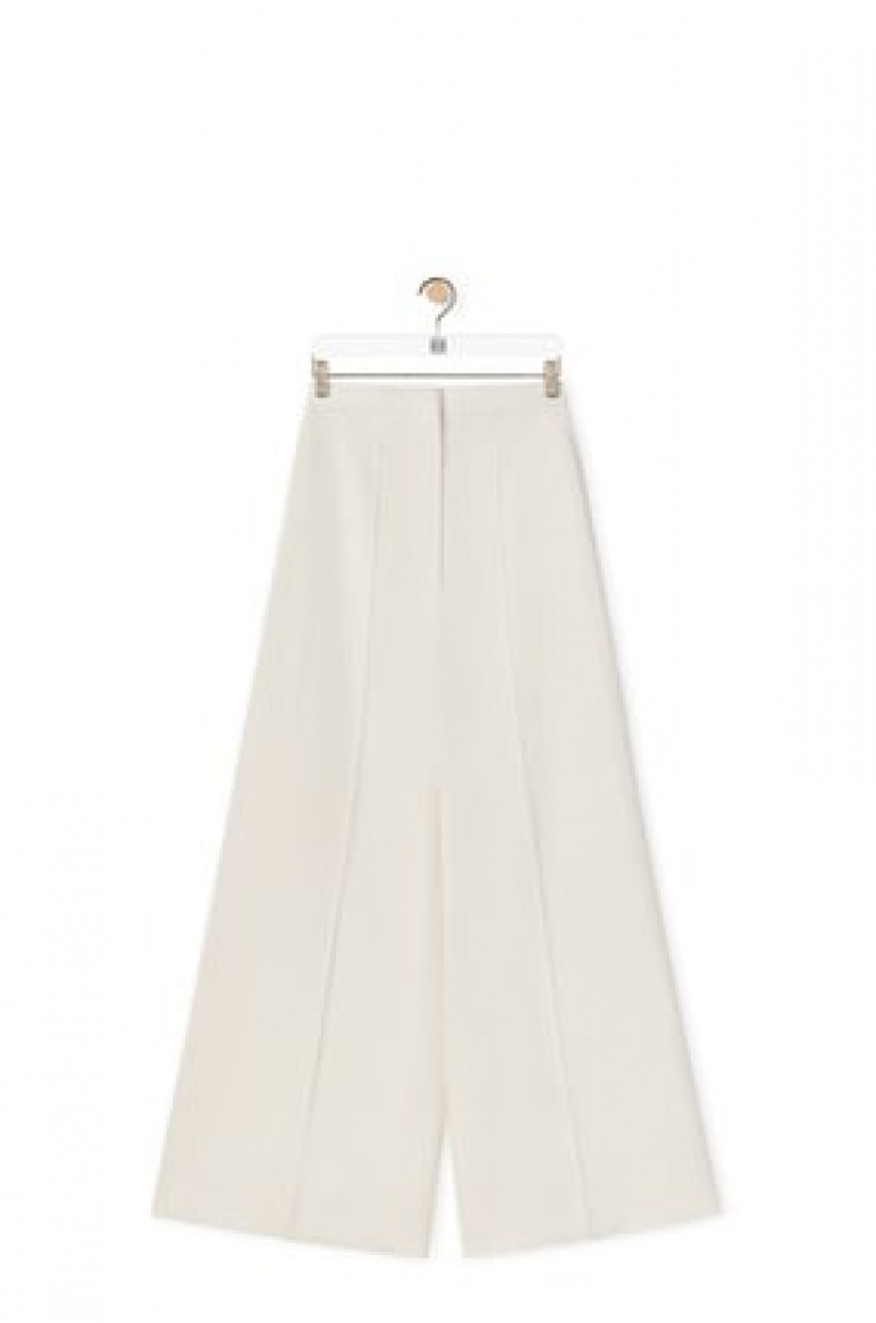 Pantalones Loewe Tailored trousers in wool and silk Mujer Ivory | 651OJFQKZ