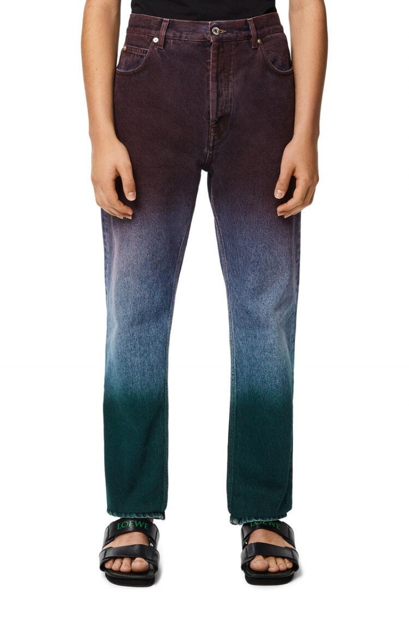 Pantalones Loewe Tricolour trousers in denim Hombre Rojas Azules Verde | 491LVXHQU