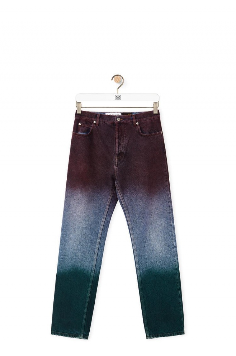 Pantalones Loewe Tricolour trousers in denim Hombre Rojas Azules Verde | 491LVXHQU