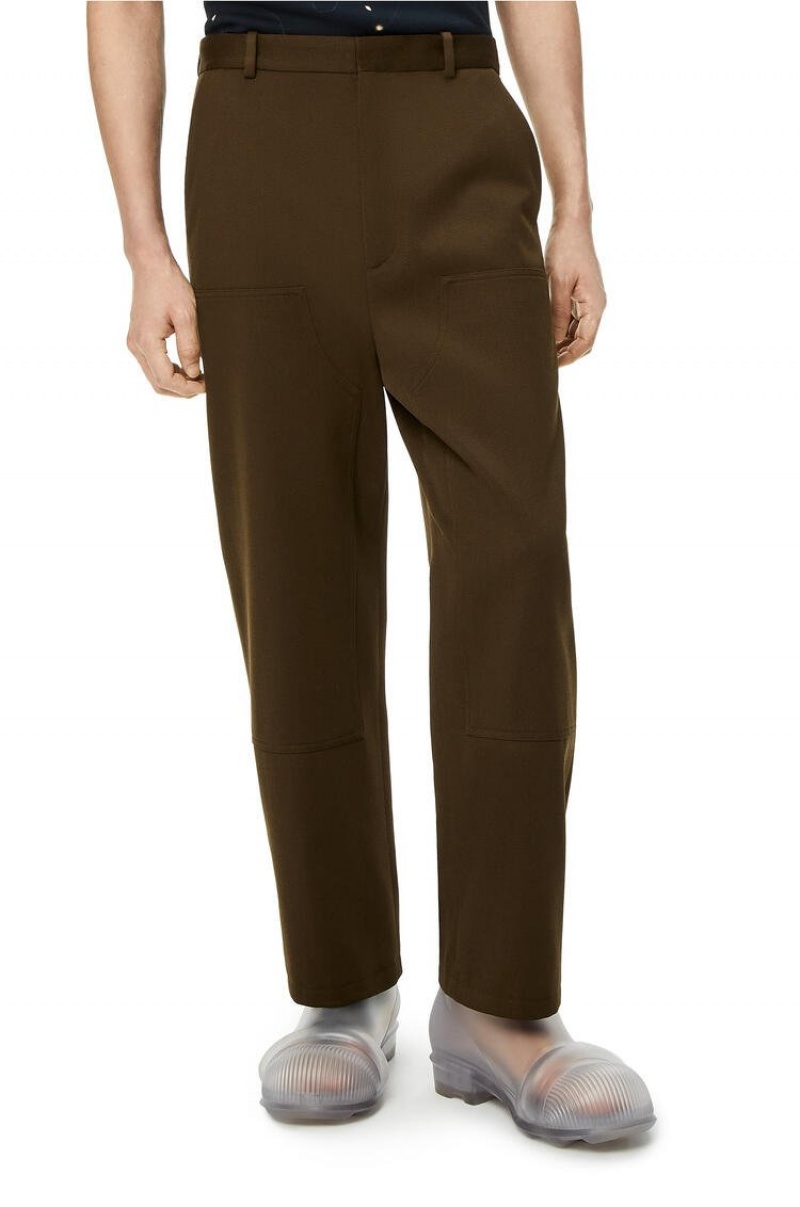 Pantalones Loewe Workwear trousers in wool Hombre Verde Oliva Oscuro Verde | 629EZDUTV