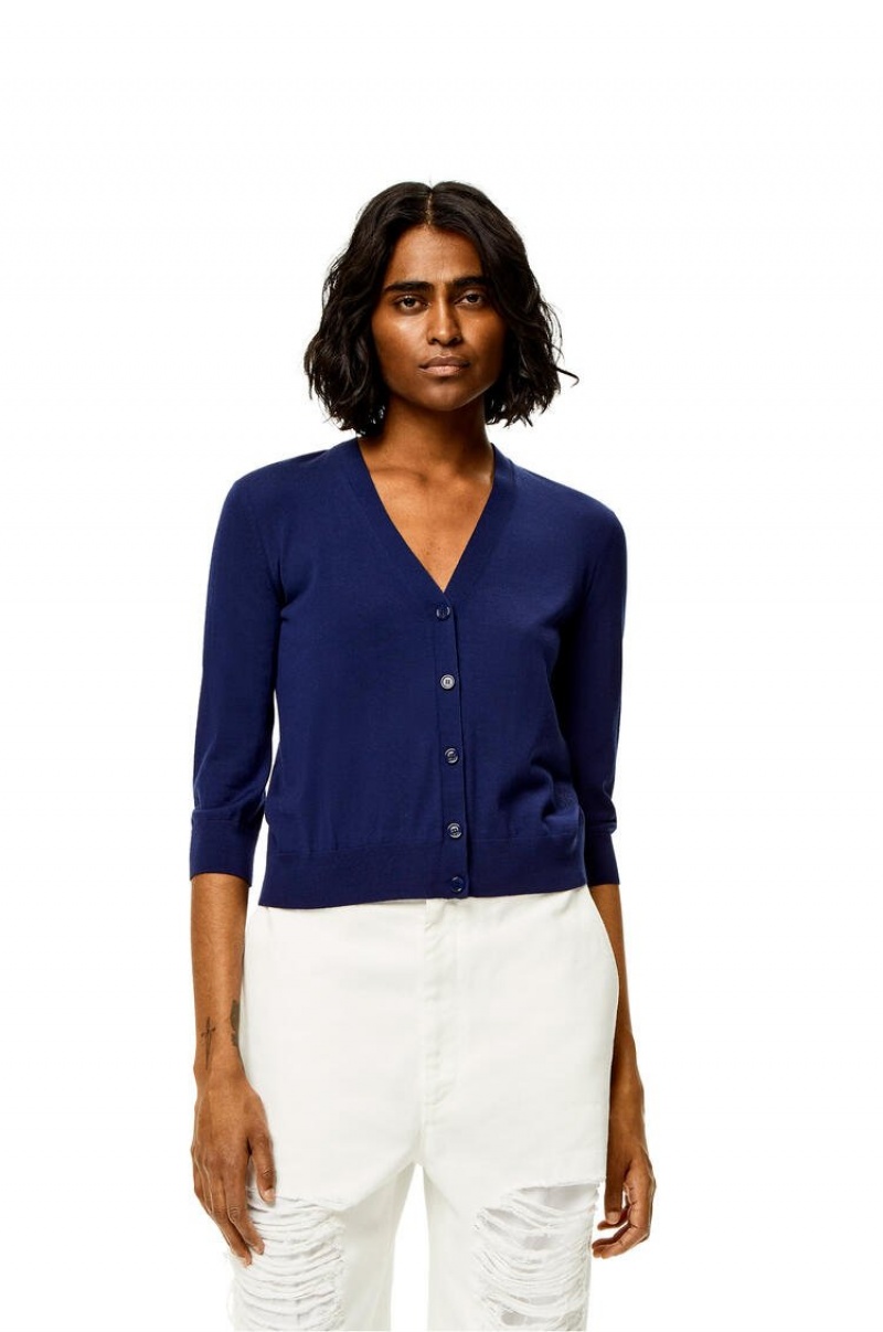 Prendas De Punto Loewe Anagram cropped cardigan in wool Mujer Azul Marino Azules | 953TYWFUG