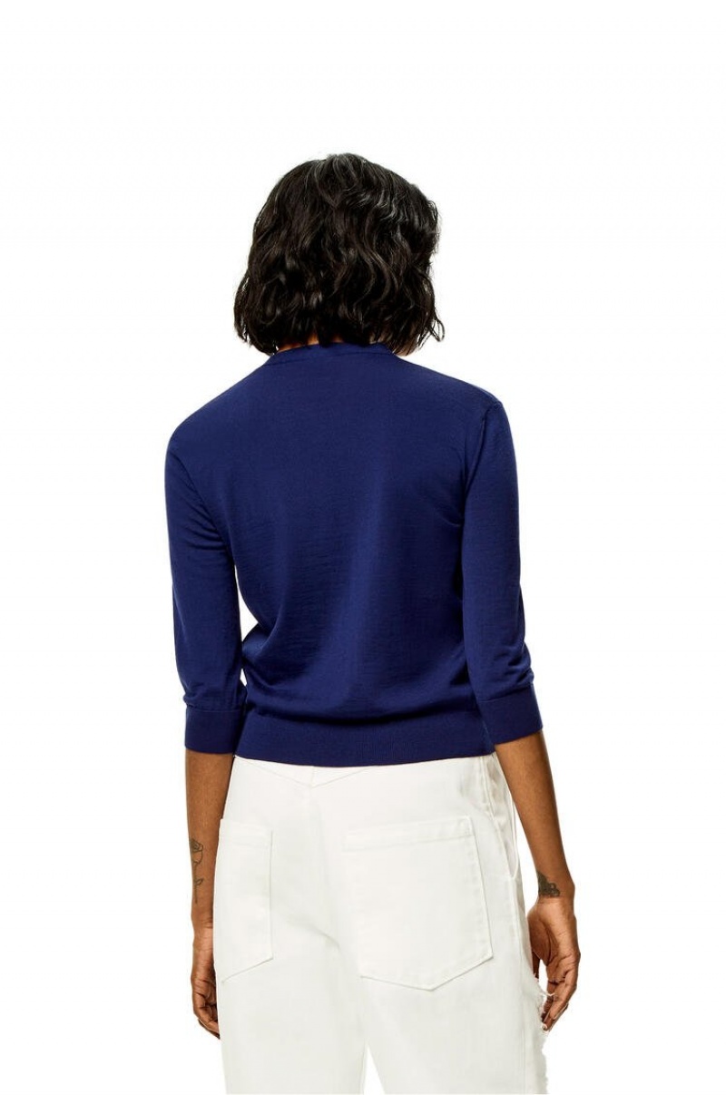 Prendas De Punto Loewe Anagram cropped cardigan in wool Mujer Azul Marino Azules | 953TYWFUG