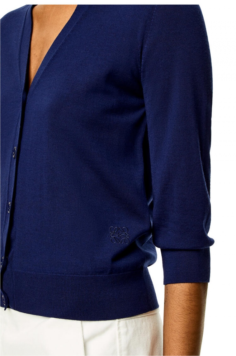 Prendas De Punto Loewe Anagram cropped cardigan in wool Mujer Azul Marino Azules | 953TYWFUG