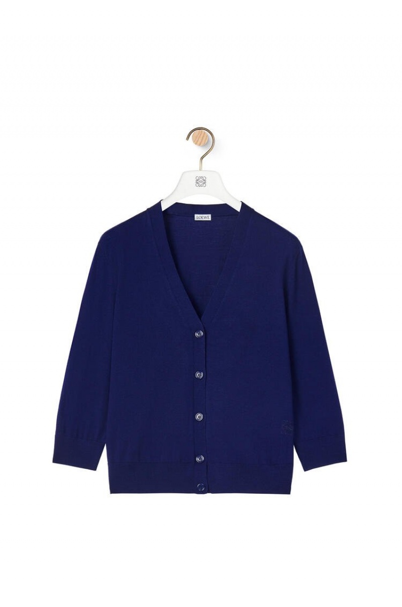 Prendas De Punto Loewe Anagram cropped cardigan in wool Mujer Azul Marino Azules | 953TYWFUG