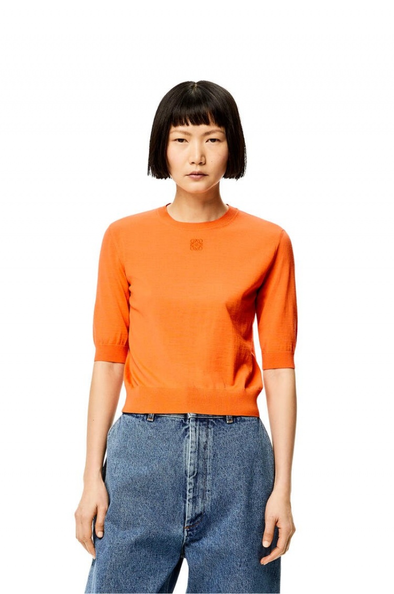 Prendas De Punto Loewe Anagram cropped sweater in wool Mujer Naranjas | 061WBICSU