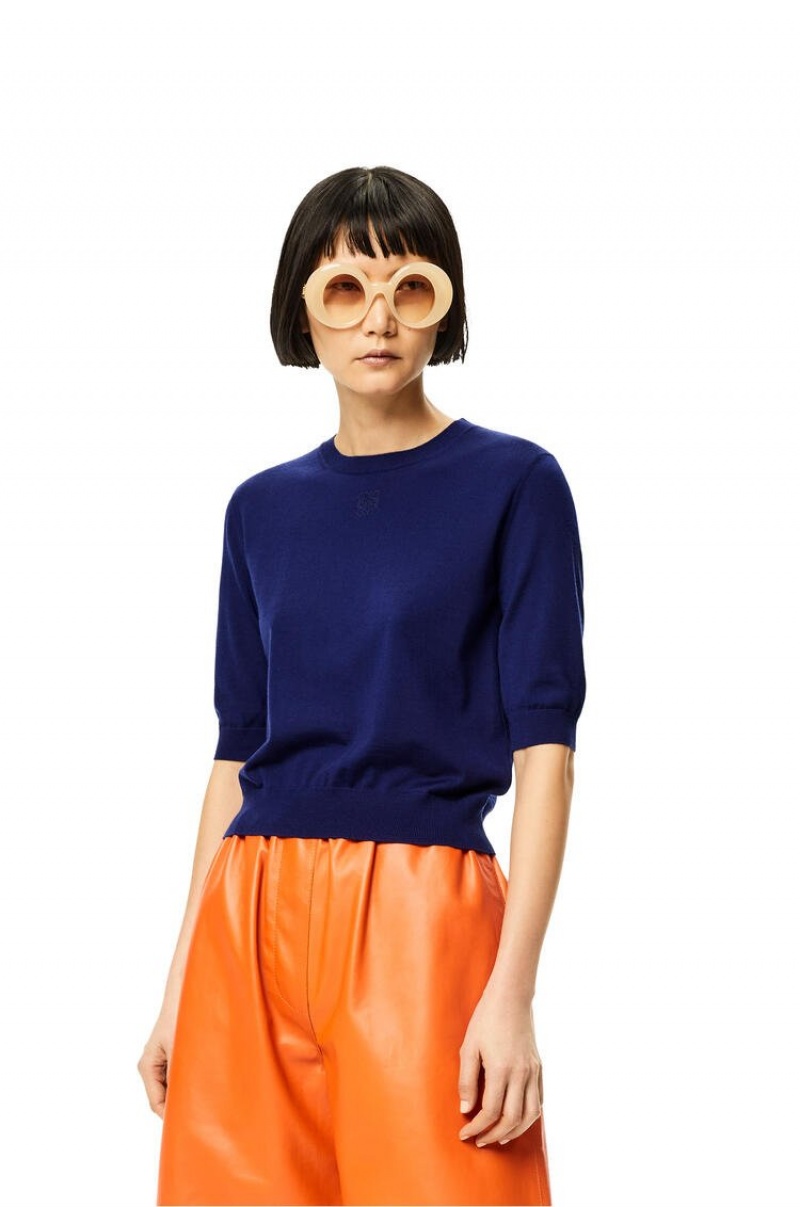 Prendas De Punto Loewe Anagram cropped sweater in wool Mujer Azul Marino Azules | 197IGLREC