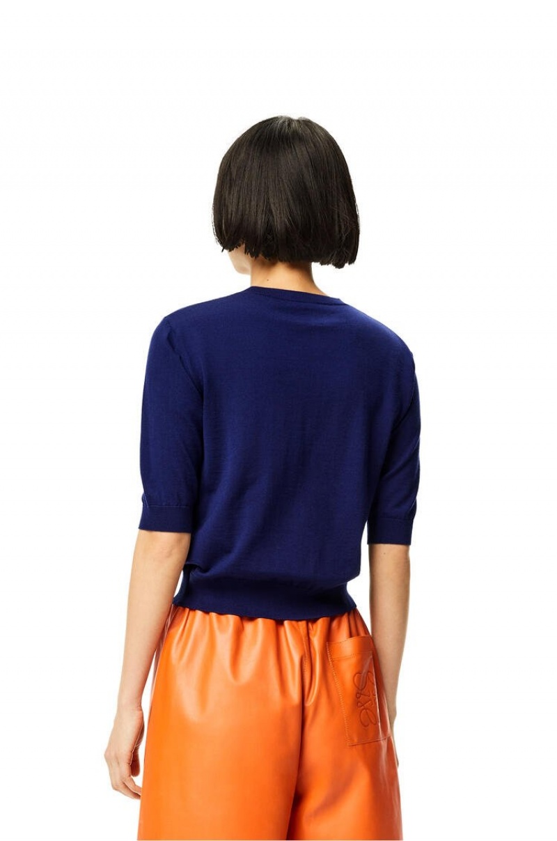 Prendas De Punto Loewe Anagram cropped sweater in wool Mujer Azul Marino Azules | 197IGLREC