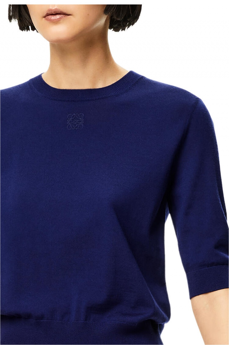 Prendas De Punto Loewe Anagram cropped sweater in wool Mujer Azul Marino Azules | 197IGLREC