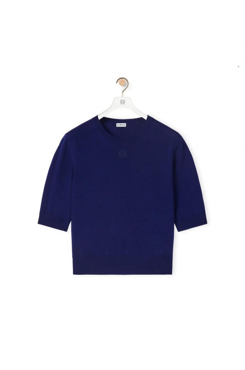 Prendas De Punto Loewe Anagram cropped sweater in wool Mujer Azul Marino Azules | 197IGLREC