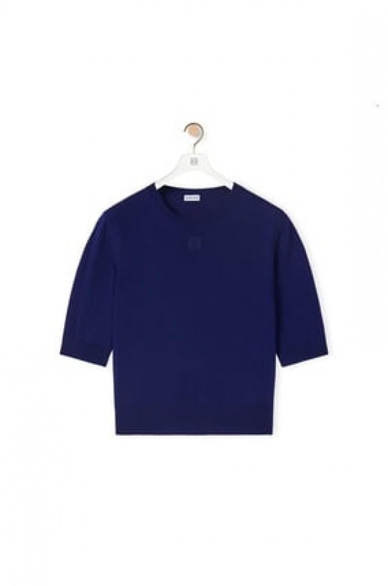 Prendas De Punto Loewe Anagram cropped sweater in wool Mujer Azul Marino Azules | 197IGLREC