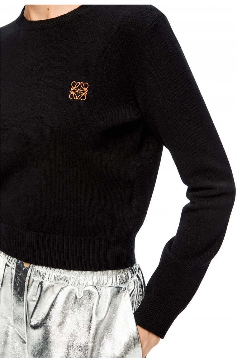 Prendas De Punto Loewe Anagram cropped sweater in wool Mujer Negras | 846ASLDCY