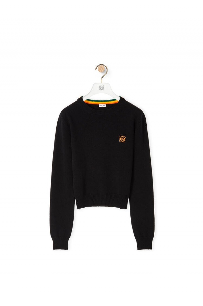 Prendas De Punto Loewe Anagram cropped sweater in wool Mujer Negras | 846ASLDCY