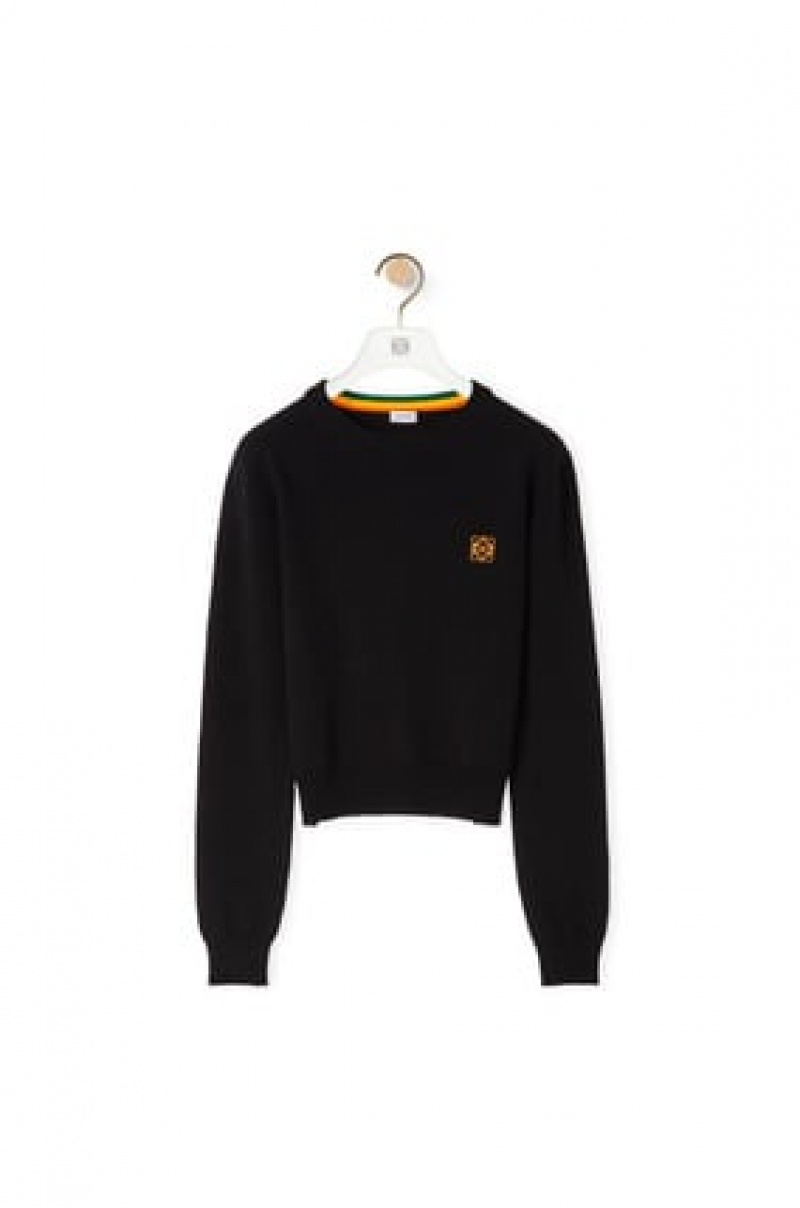 Prendas De Punto Loewe Anagram cropped sweater in wool Mujer Negras | 846ASLDCY