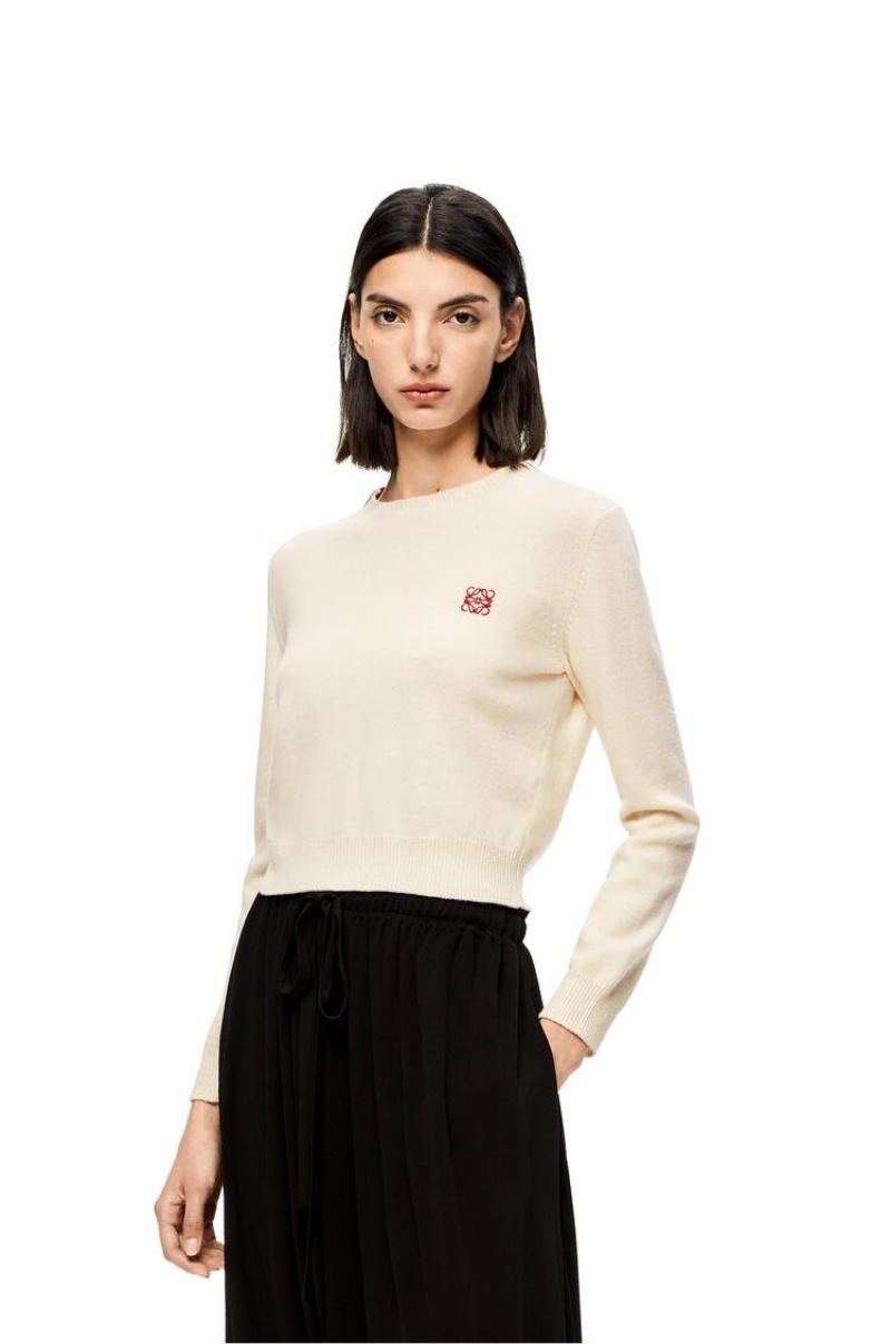 Prendas De Punto Loewe Anagram cropped sweater in wool Mujer Blancas | 908LAOVZQ