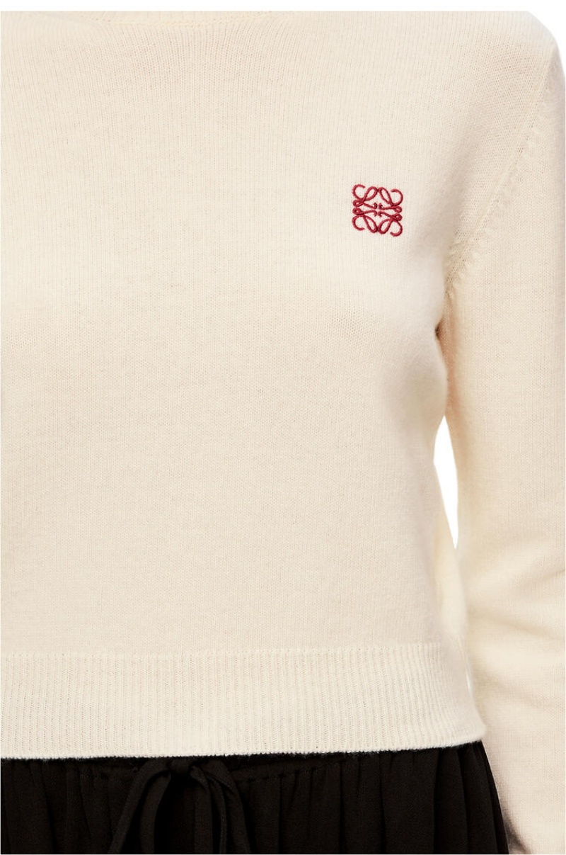 Prendas De Punto Loewe Anagram cropped sweater in wool Mujer Blancas | 908LAOVZQ