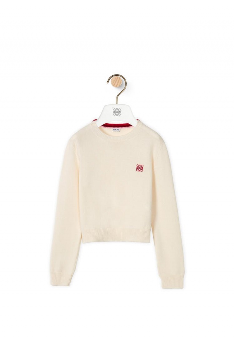 Prendas De Punto Loewe Anagram cropped sweater in wool Mujer Blancas | 908LAOVZQ