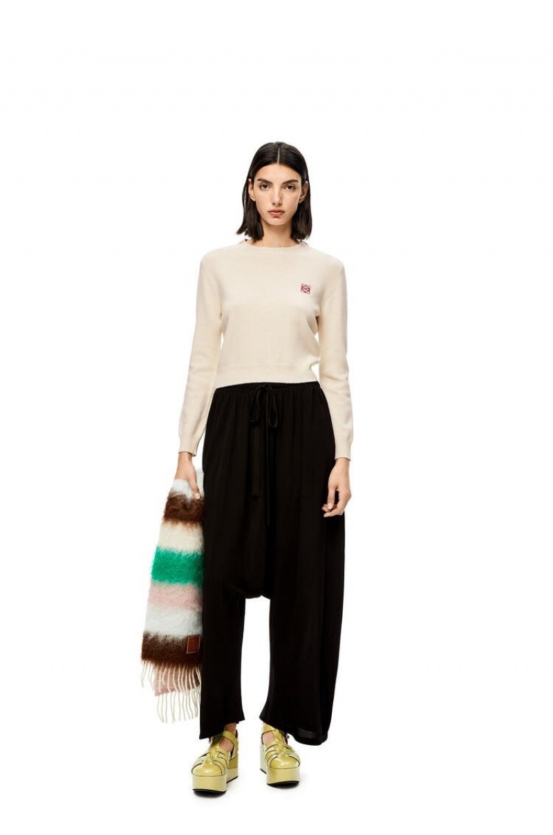 Prendas De Punto Loewe Anagram cropped sweater in wool Mujer Blancas | 908LAOVZQ