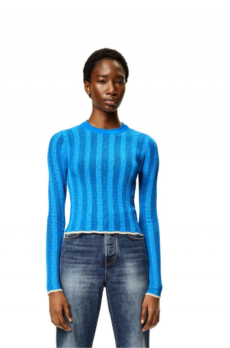 Prendas De Punto Loewe Anagram devore sweater in viscose Mujer Azules Claro | 708ZQJKVC