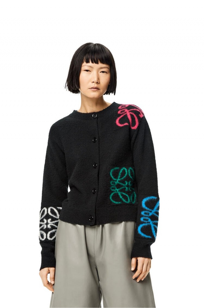 Prendas De Punto Loewe Anagram intarsia cardigan in wool Mujer Negras Multicolor | 478HFTCXA