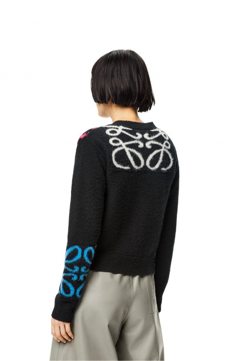 Prendas De Punto Loewe Anagram intarsia cardigan in wool Mujer Negras Multicolor | 478HFTCXA