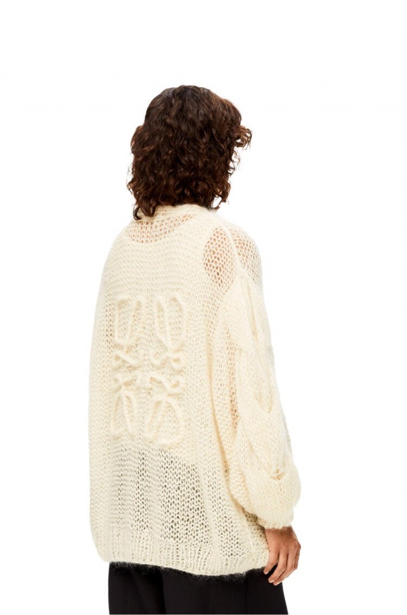 Prendas De Punto Loewe Anagram knitted cardigan in mohair Mujer Ecru | 871CGXDAY