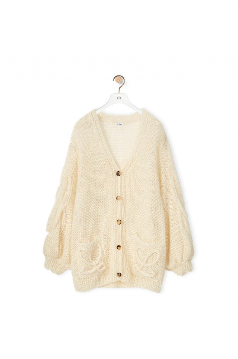 Prendas De Punto Loewe Anagram knitted cardigan in mohair Mujer Ecru | 871CGXDAY