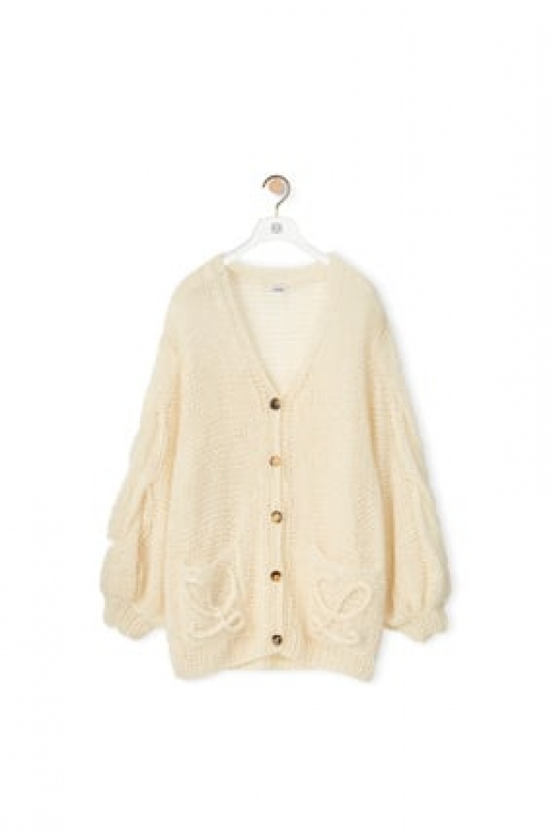 Prendas De Punto Loewe Anagram knitted cardigan in mohair Mujer Ecru | 871CGXDAY