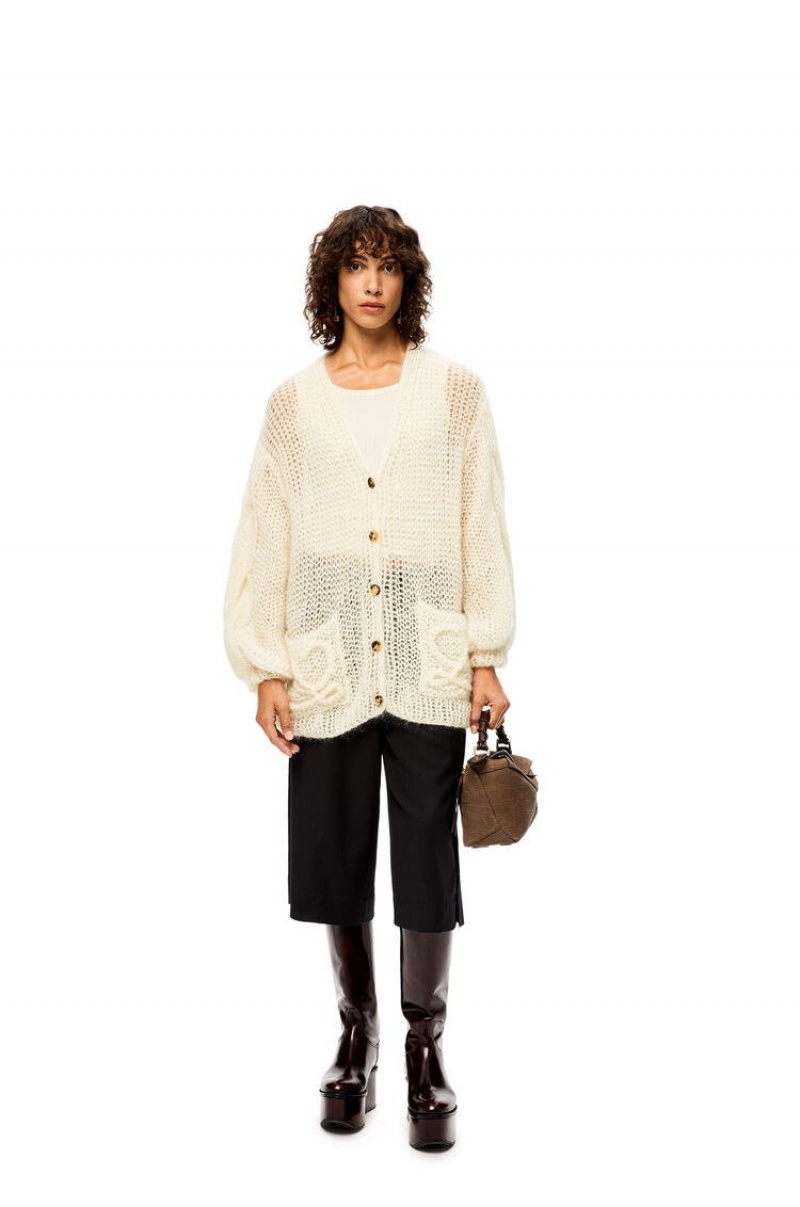 Prendas De Punto Loewe Anagram knitted cardigan in mohair Mujer Ecru | 871CGXDAY