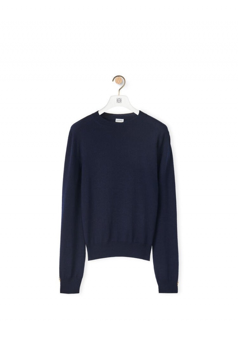 Prendas De Punto Loewe Anagram sweater in cashmere Mujer Azul Marino Azules | 371ZFOEWN