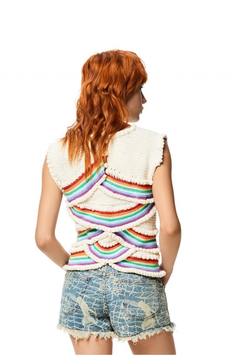 Prendas De Punto Loewe Crochet top in cotton Mujer Blancas Multicolor | 427XYNWUD