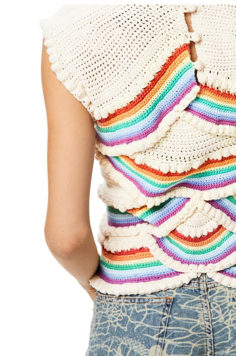 Prendas De Punto Loewe Crochet top in cotton Mujer Blancas Multicolor | 427XYNWUD