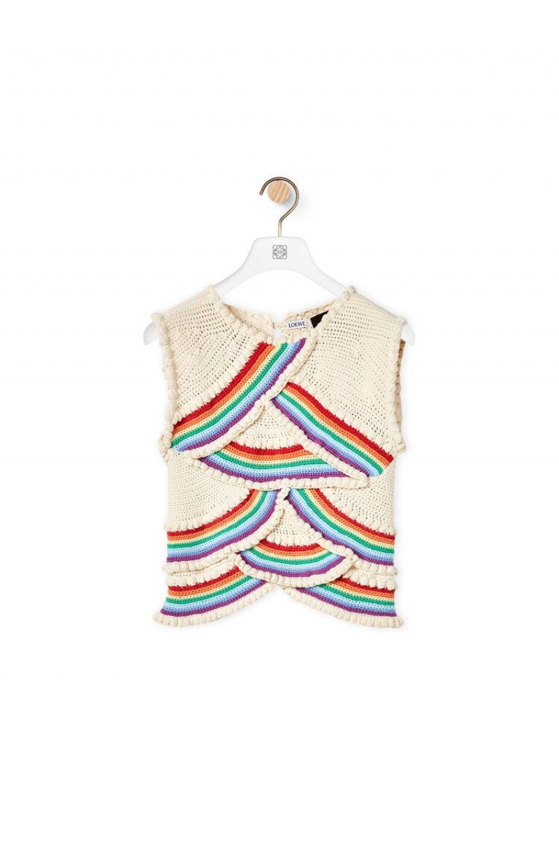 Prendas De Punto Loewe Crochet top in cotton Mujer Blancas Multicolor | 427XYNWUD