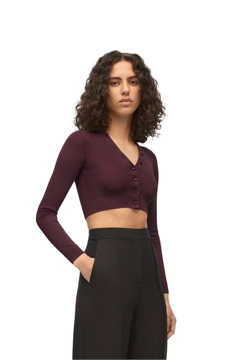 Prendas De Punto Loewe Cropped cardigan in viscose Mujer Burdeos | 486SAJVMK