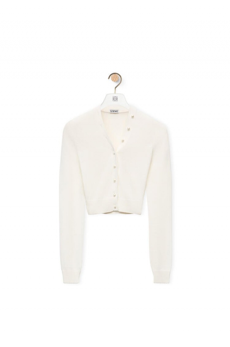 Prendas De Punto Loewe Cropped cardigan in viscose Mujer Blancas | 159LPQONJ