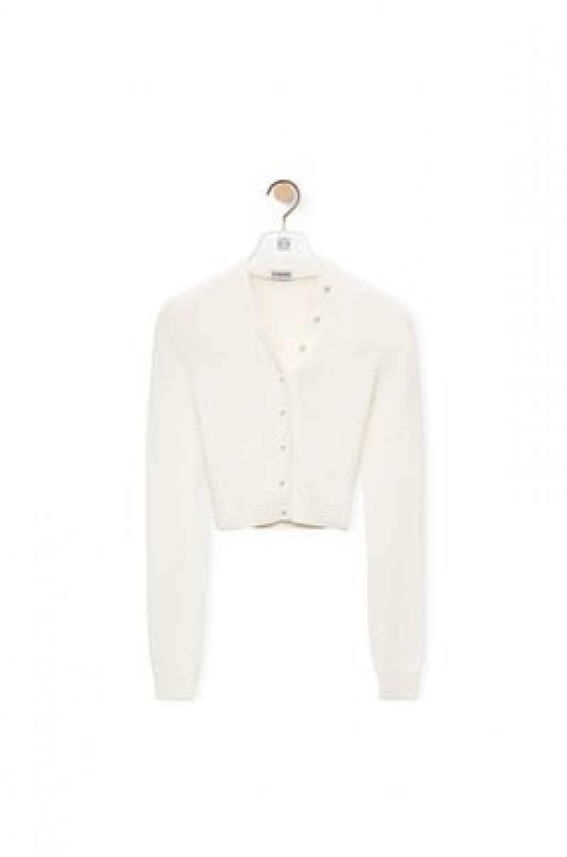 Prendas De Punto Loewe Cropped cardigan in viscose Mujer Blancas | 159LPQONJ