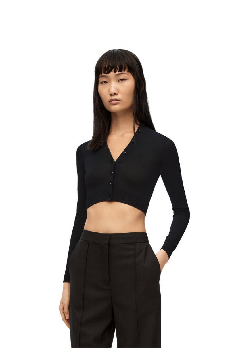 Prendas De Punto Loewe Cropped cardigan in viscose Mujer Negras | 751VCBYQX